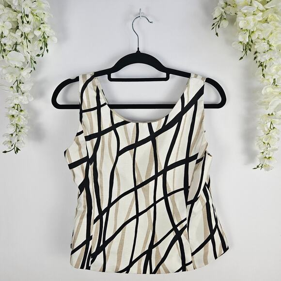 Kasper Petite 6P 2-Piece Blazer Jacket Sleeveless Top Set Beige Black Abstract - Picture 4 of 16